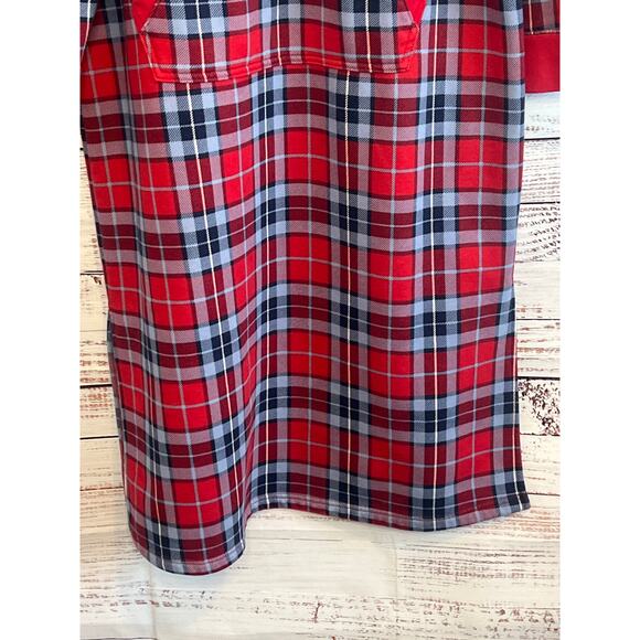 Lands' End Serious Sweats Hooded Lounger Gown Red White Blue Plaid Size L - Picture 5 of 14